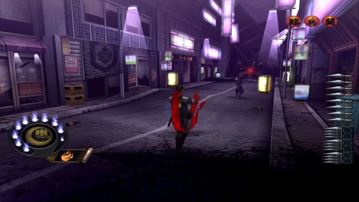 Shinobi [PAL Import] for PlayStation 2 (PS2) at Gamers INC, featuring the stylish and challenging revival of the legendary ninja franchise where you play as Hotsuma, master of the Oboro clan, wielding the soul-devouring blade Akujiki; utilize the lethal "Tate" system to chain rapid-fire kills and navigate a demon-infested Tokyo in this high-speed action classic, now available as a collectible European PAL region import gameplay screenshot