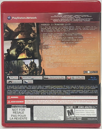 Resistance 2 Greatest Hits PlayStation 3 PS3 video game, first-person shooter, sci-fi alien invasion campaign, multiplayer action title back cover