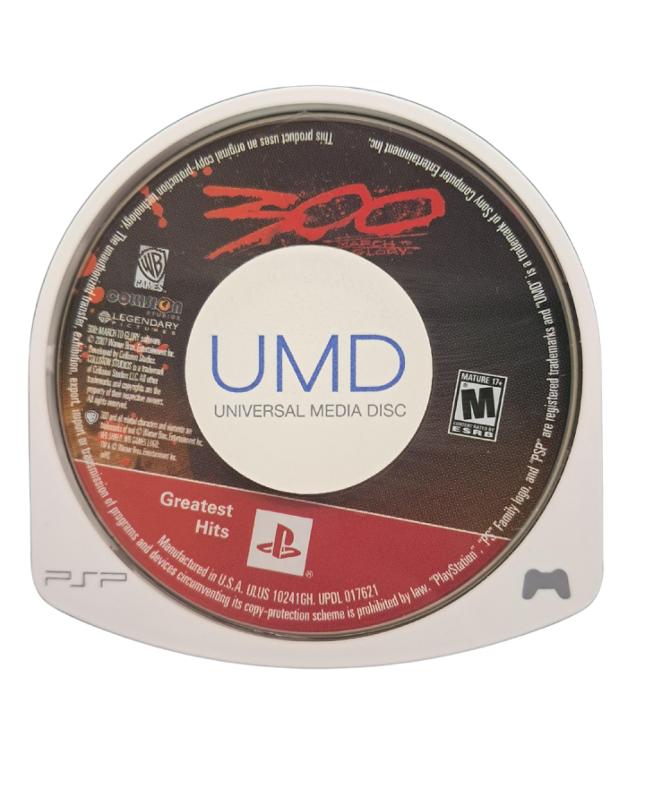 300 March to Glory Greatest Hits PlayStation Portable inspired design featuring ancient Spartan warrior action aesthetic epic battlefield combat mythic Greek warfare cinematic hack and slash gameplay heroic last stand atmosphere handheld gaming presentation UMD