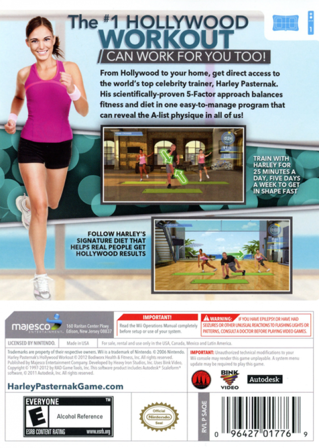 Harley Pasternak: Hollywood Workout – Nintendo Wii (Wii) fitness workout simulation back of case for video game