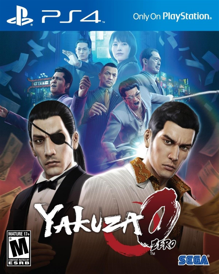 Yakuza 0 – PlayStation 4 (PS4) video game cover image, action-adventure role-playing game.