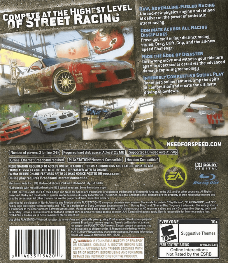 Need for Speed: ProStreet back cover art for PlayStation 3 (PS3) video game