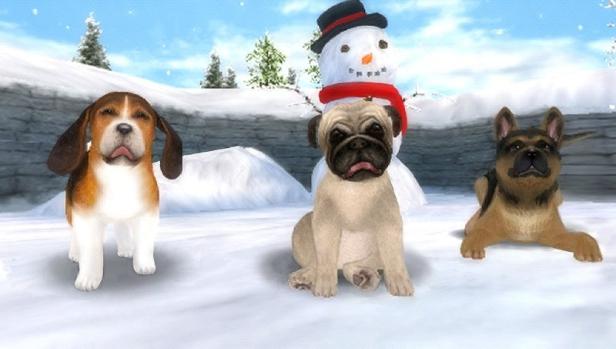 Retro Petz Dogz Family PSP inspired design featuring cute virtual pet simulation aesthetic vintage PlayStation Portable puppy care gameplay family friendly animal interactions colorful casual handheld gaming nostalgia wholesome pet adventure presentation gameplay  