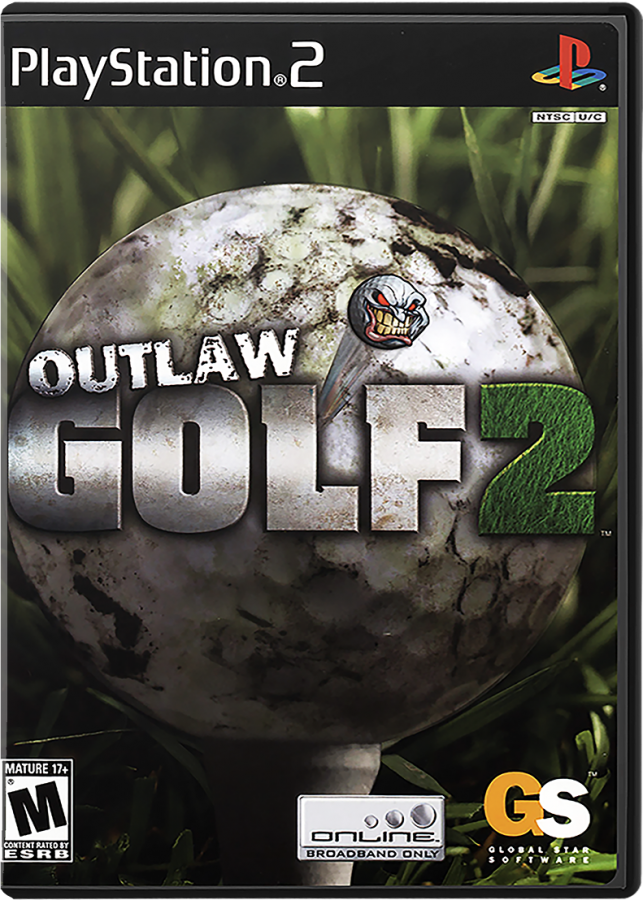 Outlaw Golf 2 – PlayStation 2 (PS2) video game cover image, comedic golf sports simulation game.