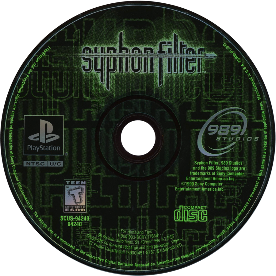 Syphon Filter PlayStation 1 PS1 for retro video game enthusiasts featuring third person action shooter gameplay stealth espionage missions tactical combat cinematic storytelling military operations varied mission objectives and collectible gaming appeal disc