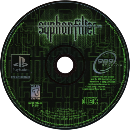 Syphon Filter PlayStation 1 PS1 for retro video game enthusiasts featuring third person action shooter gameplay stealth espionage missions tactical combat cinematic storytelling military operations varied mission objectives and collectible gaming appeal disc