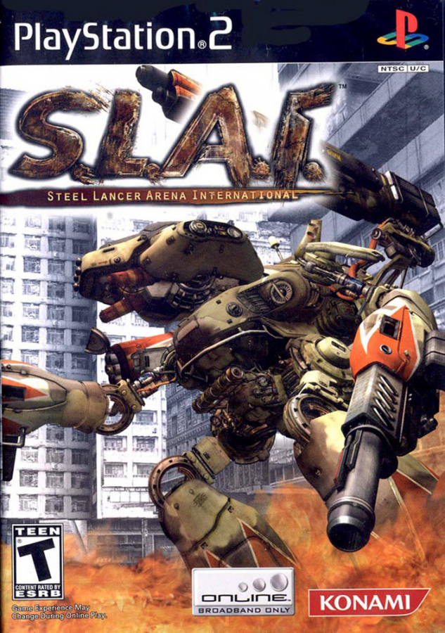SLAI Steel Lancer Arena International PS2 Sony PlayStation 2 vehicular combat action game customizable combat vehicles arena battles futuristic racing and shooting missions Konami multiplayer combat retro gaming PlayStation 2 software video game title cover art