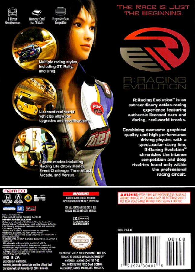 R: Racing Evolution back of case for Nintendo GameCube (GC) racing simulation video game