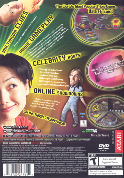 Trivial Pursuit: Unhinged – PlayStation 2 (PS2) video game back of case, party trivia game.