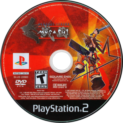 Samurai Legends Musashi PS2 Sony PlayStation 2 action adventure RPG hack and slash samurai sword combat Square Enix Musashi dual blade fighting fantasy story exploration dungeon gameplay retro gaming PlayStation 2 software video game title disc