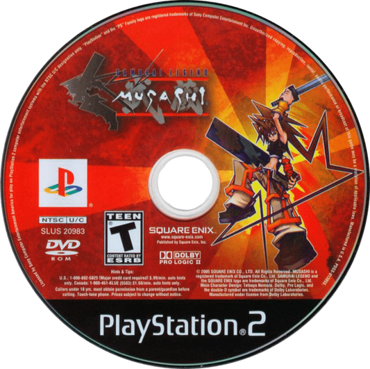 Samurai Legends Musashi PS2 Sony PlayStation 2 action adventure RPG hack and slash samurai sword combat Square Enix Musashi dual blade fighting fantasy story exploration dungeon gameplay retro gaming PlayStation 2 software video game title disc