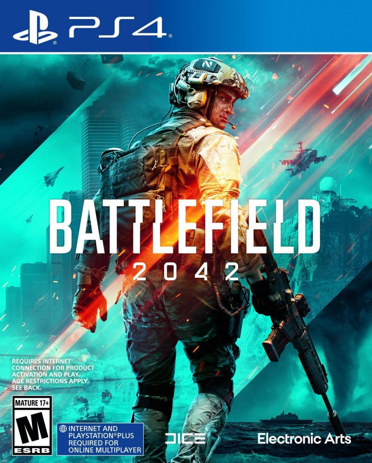 Battlefield 2042 PS4 inspired design featuring futuristic military shooter aesthetic large scale warfare dynamic battlefields advanced weaponry intense multiplayer combat tactical team based action near future military conflict presentation front cover