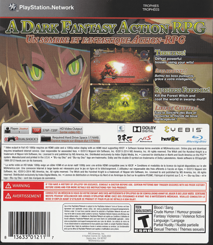 The Witch and the Hundred Knight back cover art for PlayStation 3 (PS3) video game