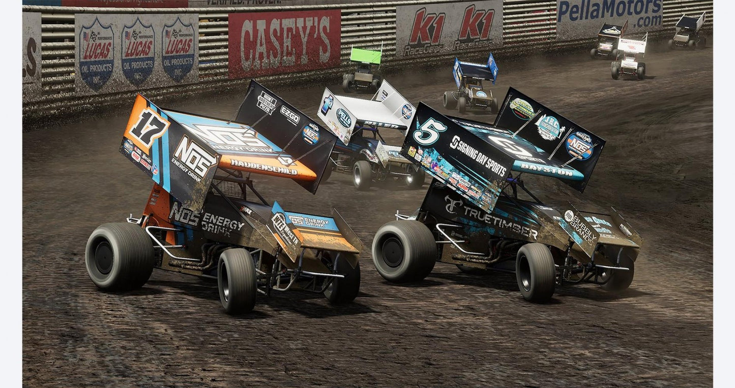 World of Outlaws: Dirt Racing gameplay for Xbox Series X (XSX) dirt track racing simulation video game