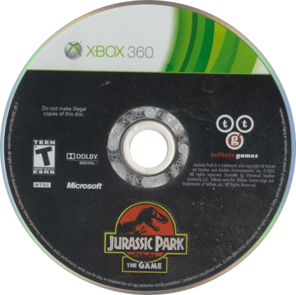 Jurassic Park: The Game disc for Xbox 360 (X360) episodic graphic adventure video game