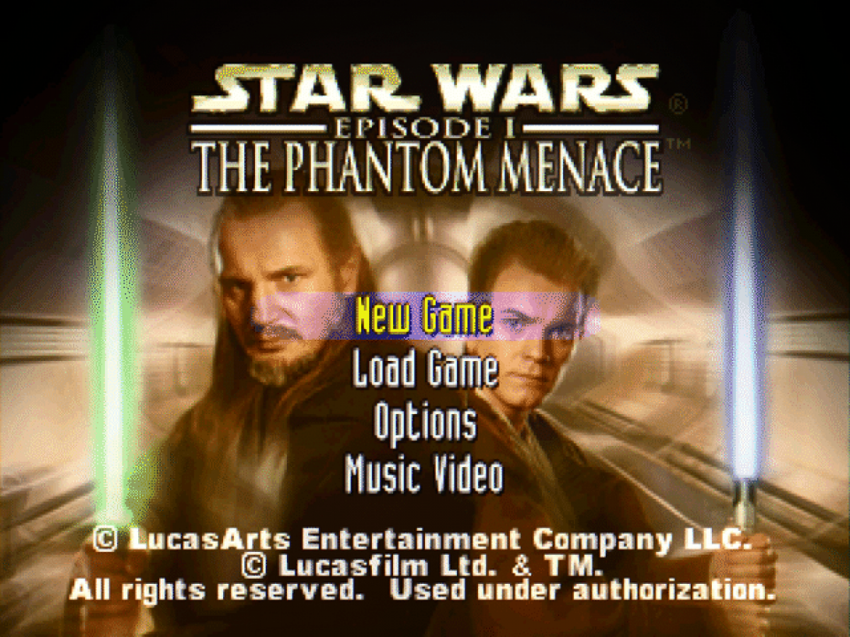 Star Wars: Episode I – The Phantom Menace start screen for PlayStation 1 (PS1) action-adventure video game