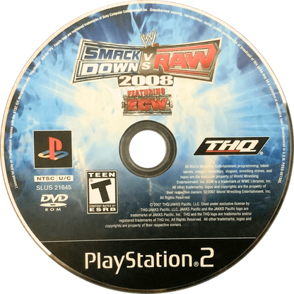 WWE SmackDown vs. Raw 2008 – PlayStation 2 (PS2) video game disc, pro wrestling.