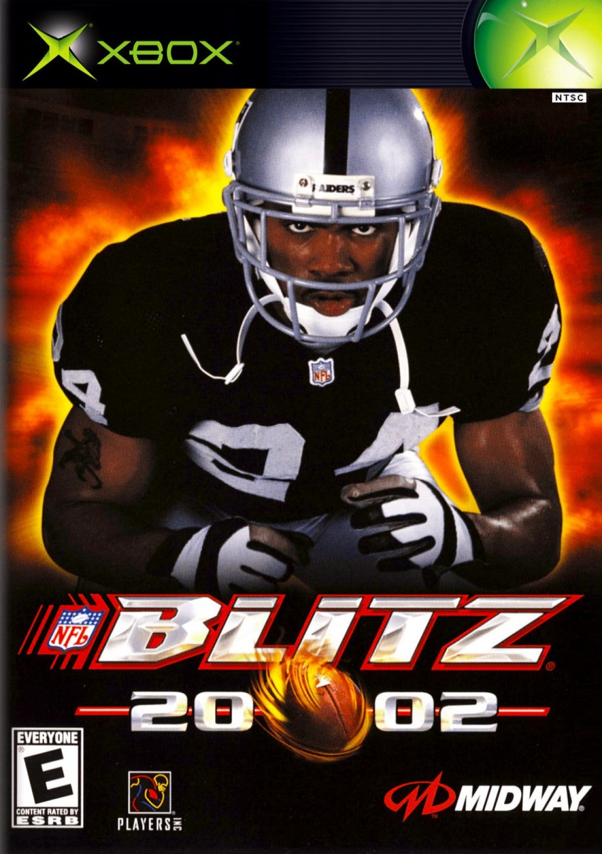 NFL Blitz 2002 Xbox video game, arcade-style football, fast-paced sports action, multiplayer, classic Midway football title front cover