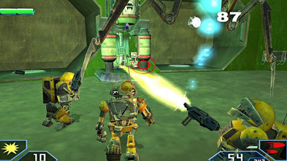 Metal Arms Glitch in the System PS2 Sony PlayStation 2 third person shooter sci fi robot combat action platforming weapons upgrade system humor filled story multiplayer modes Swingin Ape Studios retro gaming PlayStation 2 software video game title gameplay