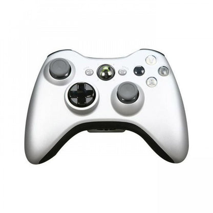 Silver Xbox 360 controller with ergonomic design and classic Xbox button layout