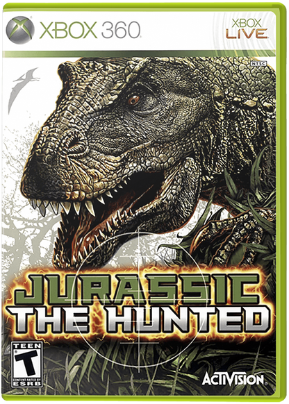 Jurassic: The Hunted cover art for Xbox 360 (X360) first-person shooter dinosaur survival video game