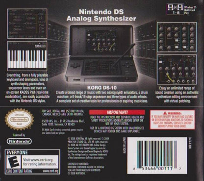 KORG DS-10 Synthesizer back of case for Nintendo DS (DS) music creation simulation video game