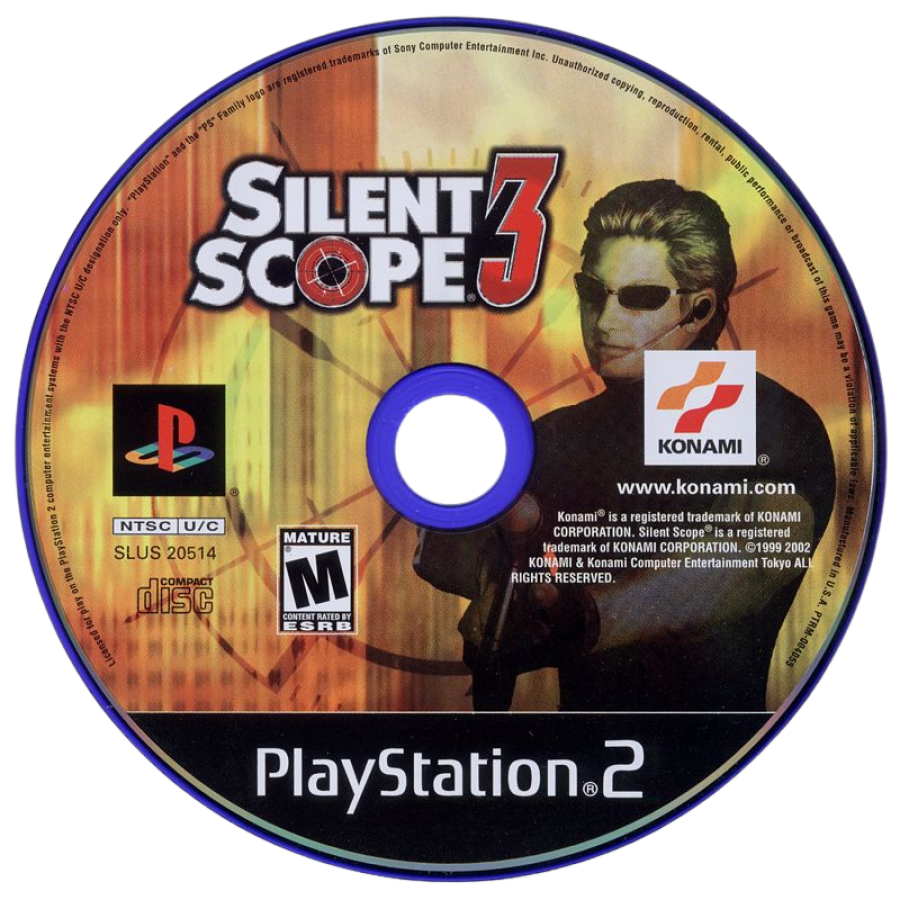 Silent Scope 3 – PlayStation 2 (PS2) video game disc, arcade-style light-gun shooter.