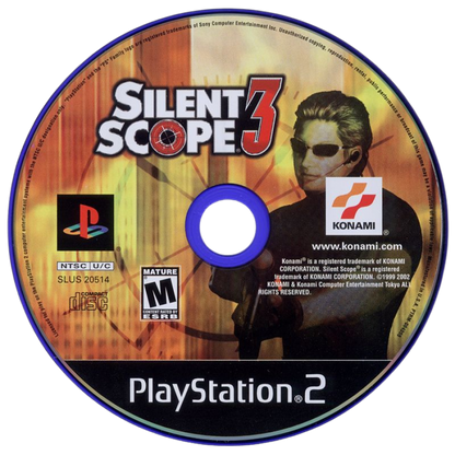 Silent Scope 3 – PlayStation 2 (PS2) video game disc, arcade-style light-gun shooter.