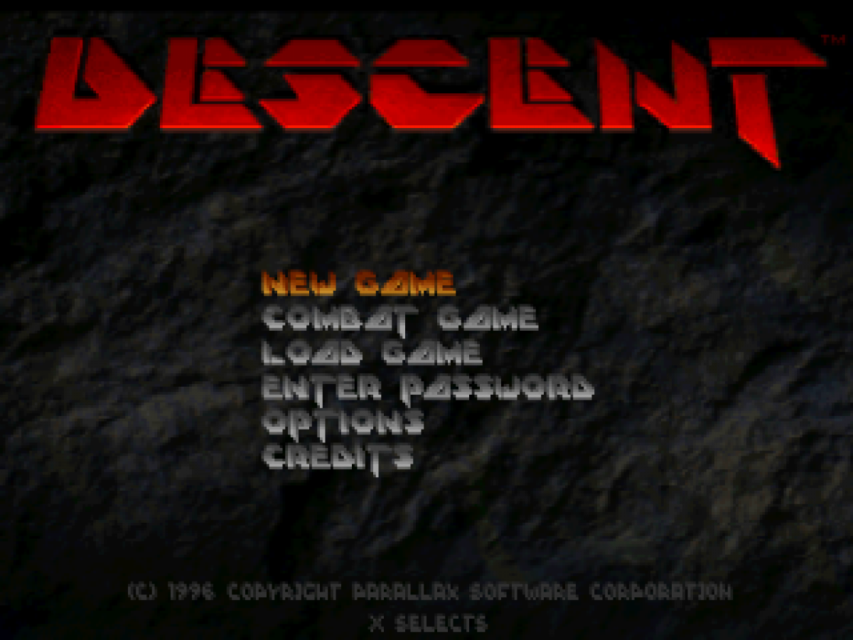 Descent PlayStation 1 PS1 first-person shooter video game featuring intense 3D space combat maze-like underground environments futuristic spacecraft enemy robots powerful weapons challenging levels exploration and classic PlayStation 1 PS1 gameplay collectible retro gaming appeal gameplay