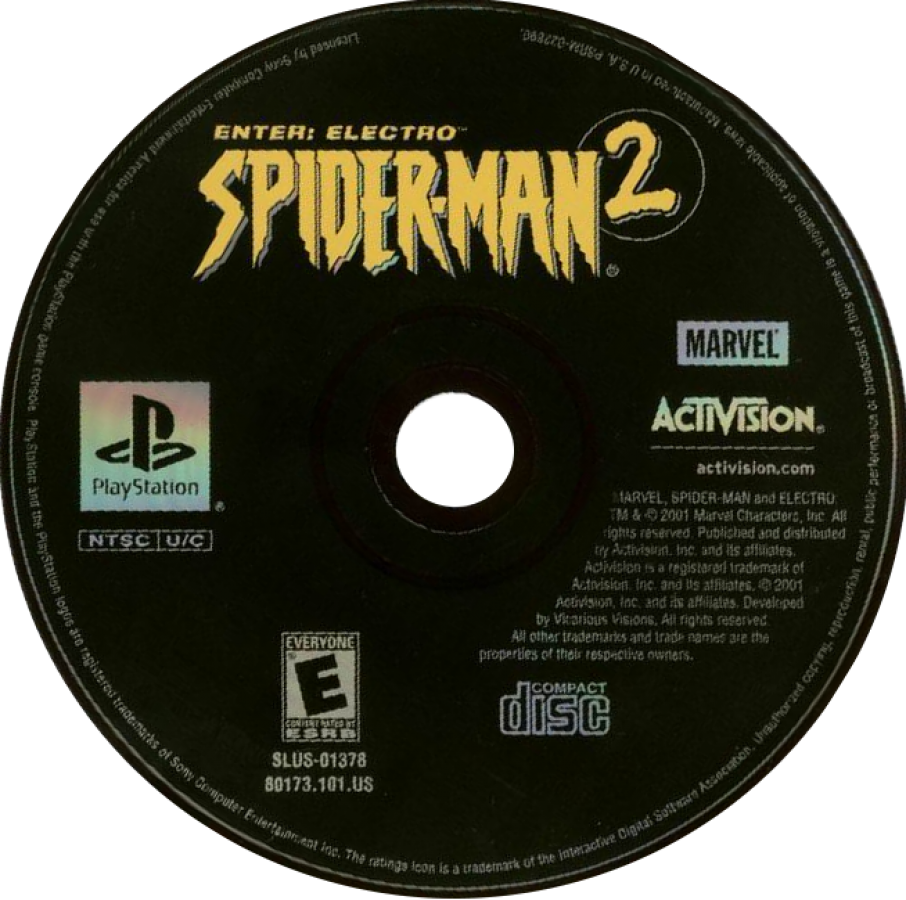 Spider-Man 2 retro superhero action adventure game for PlayStation 1 (PS1) disc
