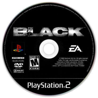 Black PS2 Sony PlayStation 2 first person shooter FPS military action game Criterion Games cinematic gunplay destructible environments heavy weapons realistic combat missions fast paced shooting focus retro gaming PlayStation 2 software video game title disc