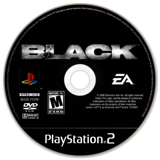 Black PS2 Sony PlayStation 2 first person shooter FPS military action game Criterion Games cinematic gunplay destructible environments heavy weapons realistic combat missions fast paced shooting focus retro gaming PlayStation 2 software video game title disc