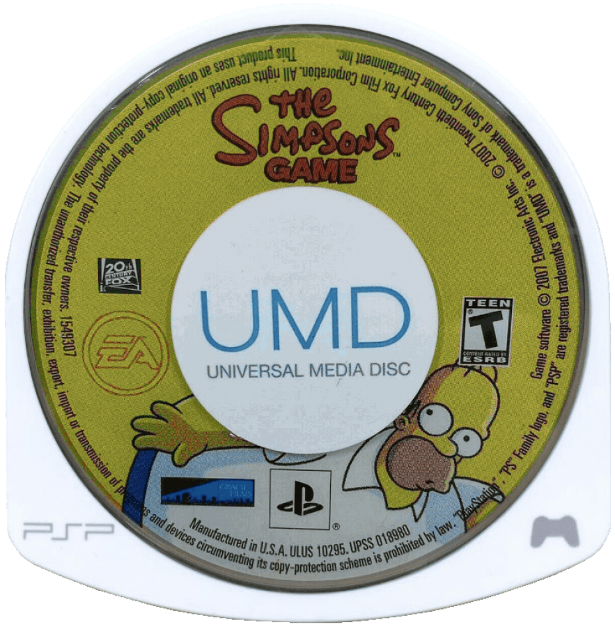 The Simpsons Game PlayStation Portable PSP inspired design featuring comedic action platform adventure aesthetic cel shaded Springfield inspired environments parody driven storytelling playable Simpson family characters humorous side scrolling gameplay and animated cartoon presentation UMD