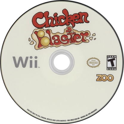 Chicken Blaster Nintendo Wii Wii video game featuring light gun shooting gameplay fast paced arcade action target shooting chicken enemies colorful environments challenging levels aiming mechanics and classic Nintendo Wii gameplay retro video game collection collectible gaming appeal game disc
