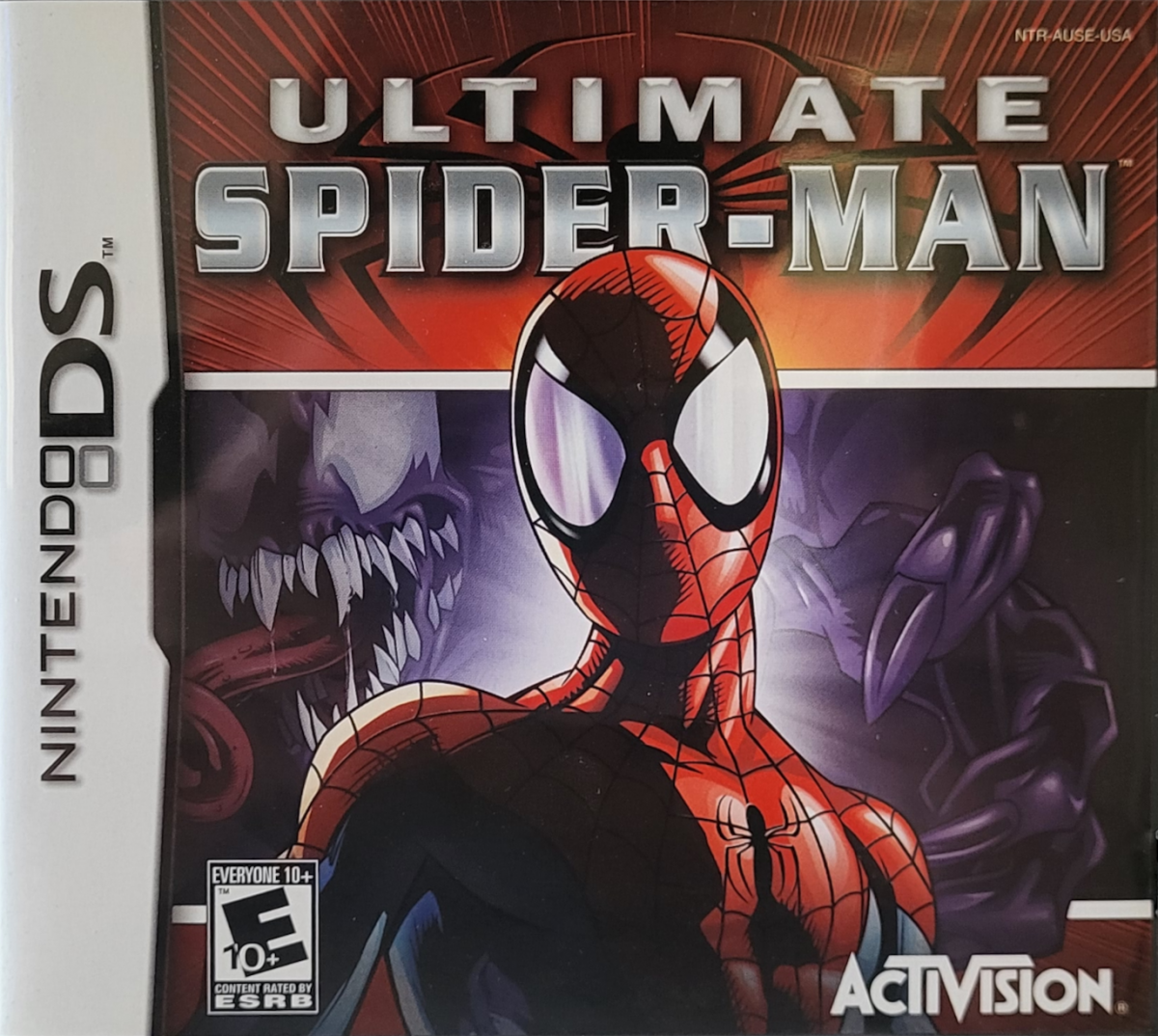 Ultimate Spider-Man Nintendo DS open-world action video game cel-shaded art style comic book adaptation play as both Spider-Man and Venom web-swinging combat missions collectibles Activision handheld exclusive front cover