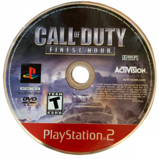 Call of Duty Finest Hour Greatest Hits PS2 inspired design featuring World War II military shooter aesthetic historic battlefield campaigns allied soldiers intense infantry combat cinematic wartime action immersive mission based gameplay nostalgic PlayStation 2 presentation disc