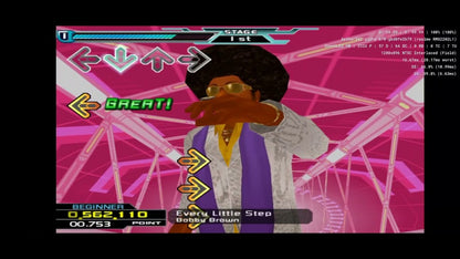 Dance Dance Revolution SuperNova 2 for PlayStation 2 with rhythm-based dance gameplay and music challenge theme gameplay