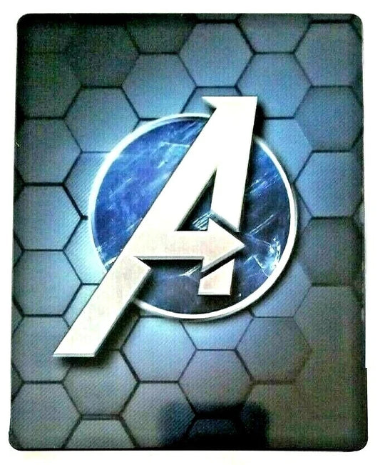 Marvel Avengers Steelbook Edition Xbox One action adventure superhero game Marvel Comics Avengers team Iron Man Captain America Thor Hulk Black Widow cooperative gameplay campaign story driven live service loot progression Square Enix Crystal Dynamics Xbox One game disc steelbook collector edition bonus content digital extras cosmic threat superhero combat front cover  