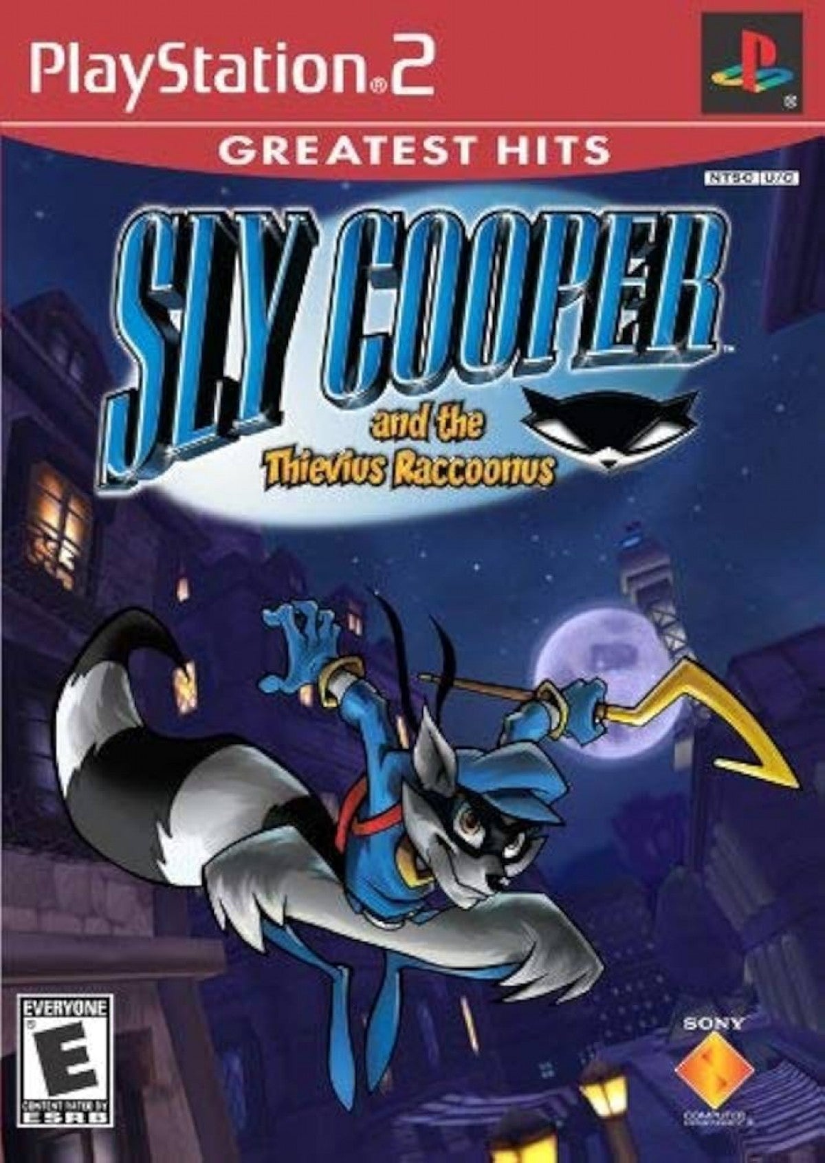 Sly Cooper and the Thievius Raccoonus [Greatest Hits] for PlayStation 2 (PS2) featuring a stylish stealth platforming adventure where master thief Sly and the Cooper Gang pull off heists across the globe; sneak fight and platform through episodic missions with a classic cartoon look in this Greatest Hits edition front over