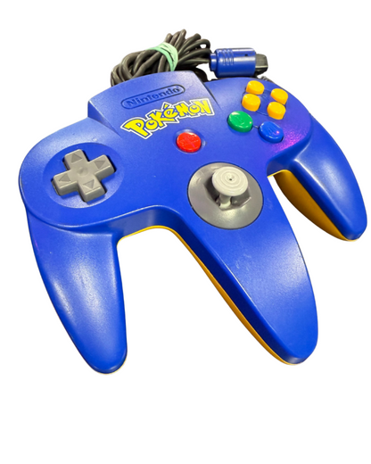 Top view of the limited edition Pokémon Pikachu Nintendo 64 controller, showing button layout, joystick, D-pad, and Pikachu-themed design on the controller surface
