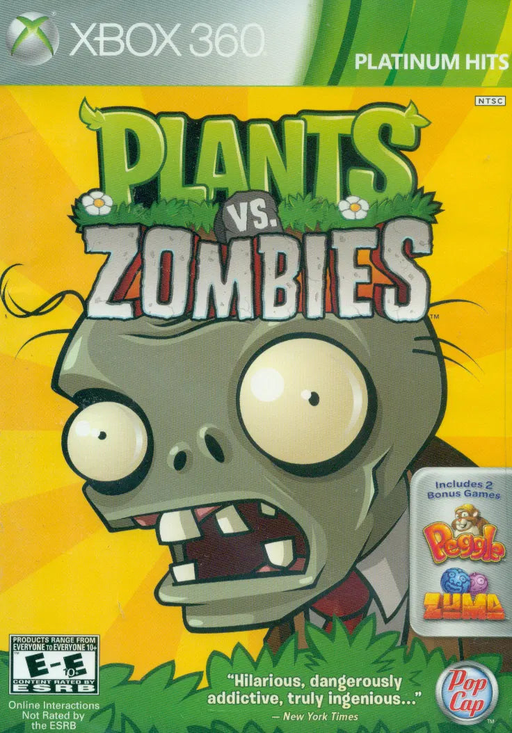 Plants vs Zombies Platinum Hits Xbox 360 for retro video game enthusiasts featuring tower defense gameplay strategic plant placement wave based zombie combat resource management colorful cartoon visuals and collectible gaming appeal front cover