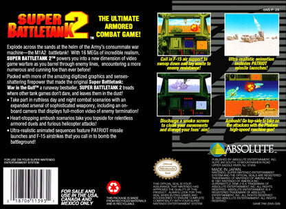 Super Battletank 2 for Super Nintendo Entertainment System with tank combat and military action theme back cover