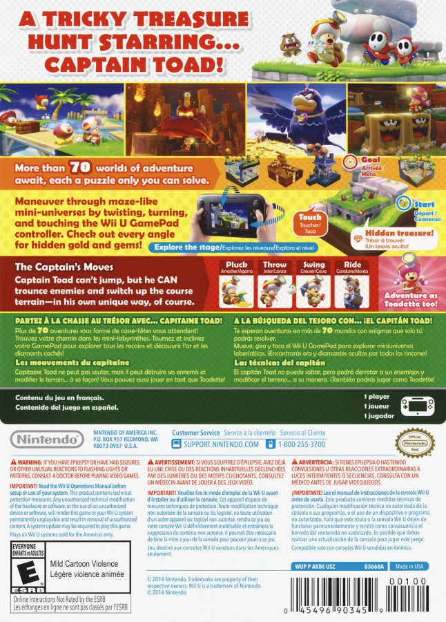 Captain Toad: Treasure Tracker back cover art for Nintendo Wii U (WiiU) video game