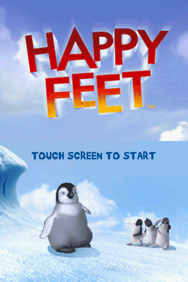 Happy Feet start screen for Nintendo DS (DS) musical rhythm adventure video game
