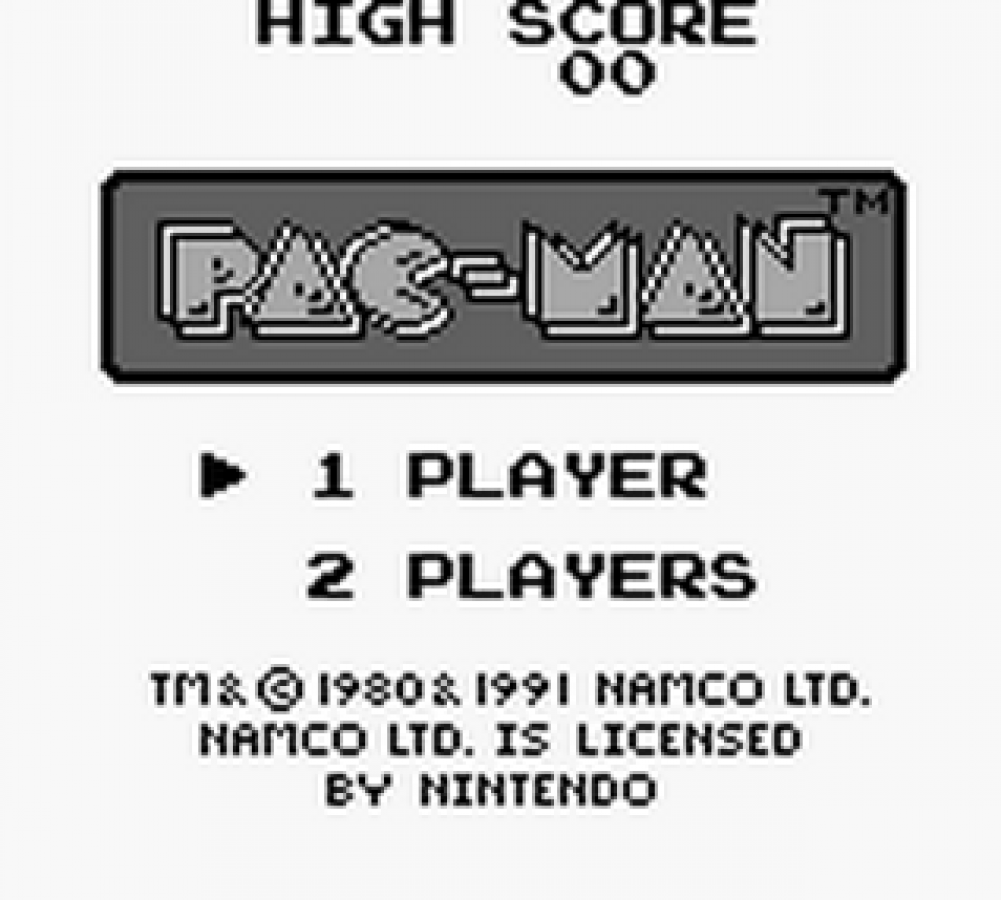 Pac-Man title screen for Game Boy (GB) video game 