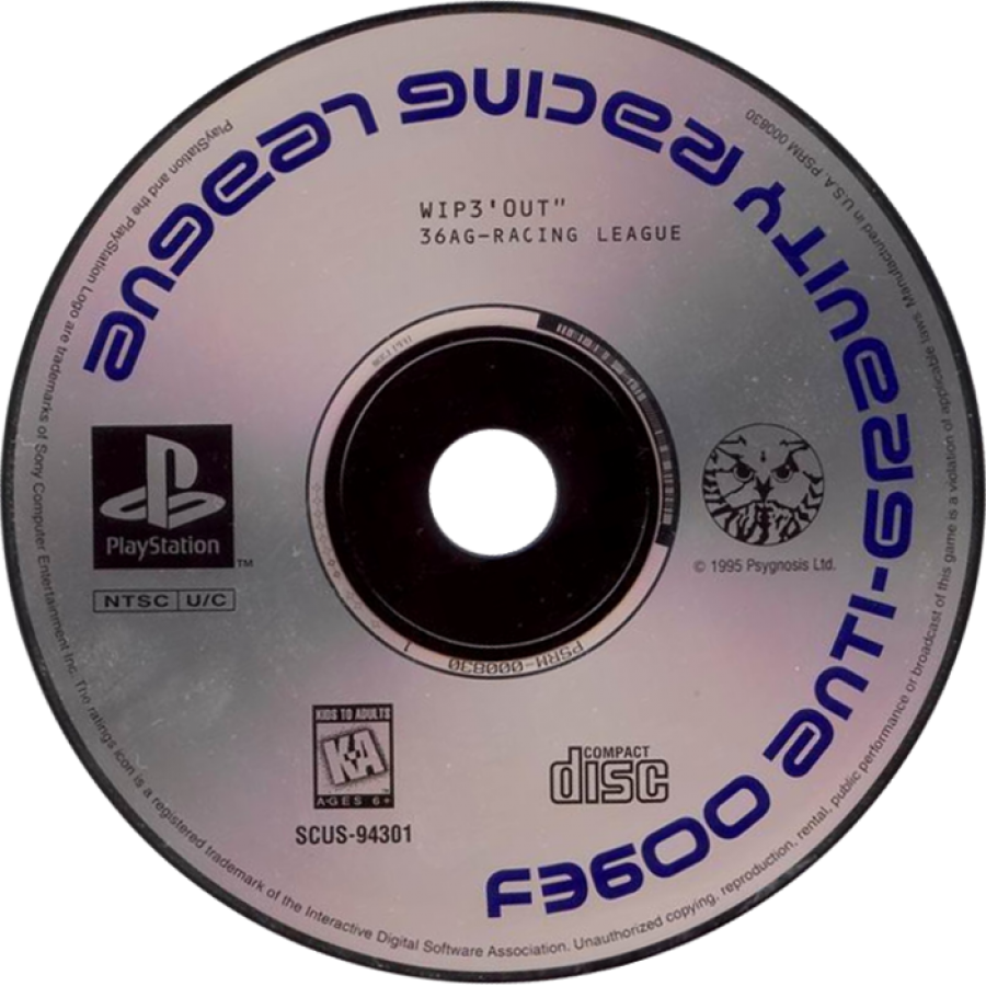 Wipeout PS1 PlayStation 1 futuristic racing game anti gravity racing sci fi high speed arcade gameplay retro video game disc