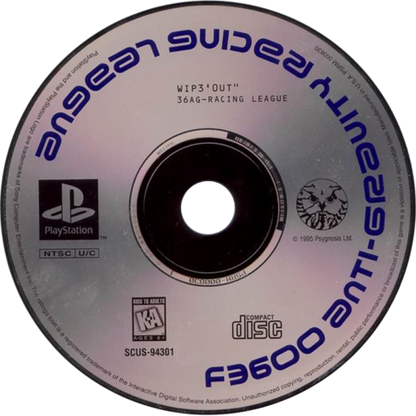 Wipeout PS1 PlayStation 1 futuristic racing game anti gravity racing sci fi high speed arcade gameplay retro video game disc