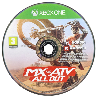 MX vs ATV All Out PAL Xbox One off-road racing video game multiple vehicle types open world environments career mode freestyle events multiplayer competition disc