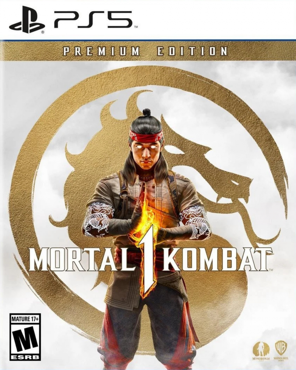 Mortal Kombat 1 Premium Edition for PlayStation 5 (PS5) at Gamers INC, featuring a reborn universe created by the Fire God Liu Kang with an all-new fighting system, brutal fatalities, and exclusive access to the Kombat Pack including six new playable characters and five new Kameo fighters front cover