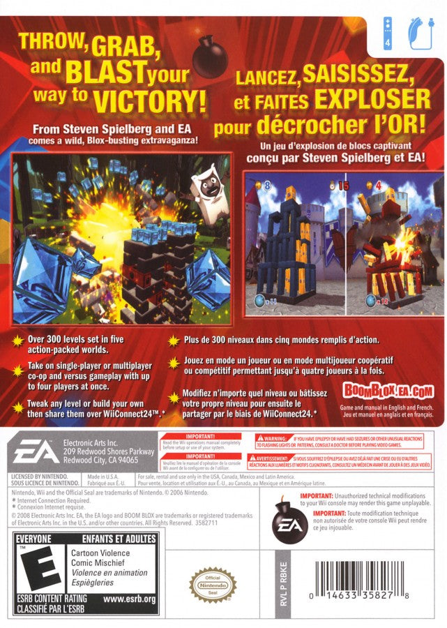 Boom Blox back cover art for the Nintendo Wii (Wii) video game 